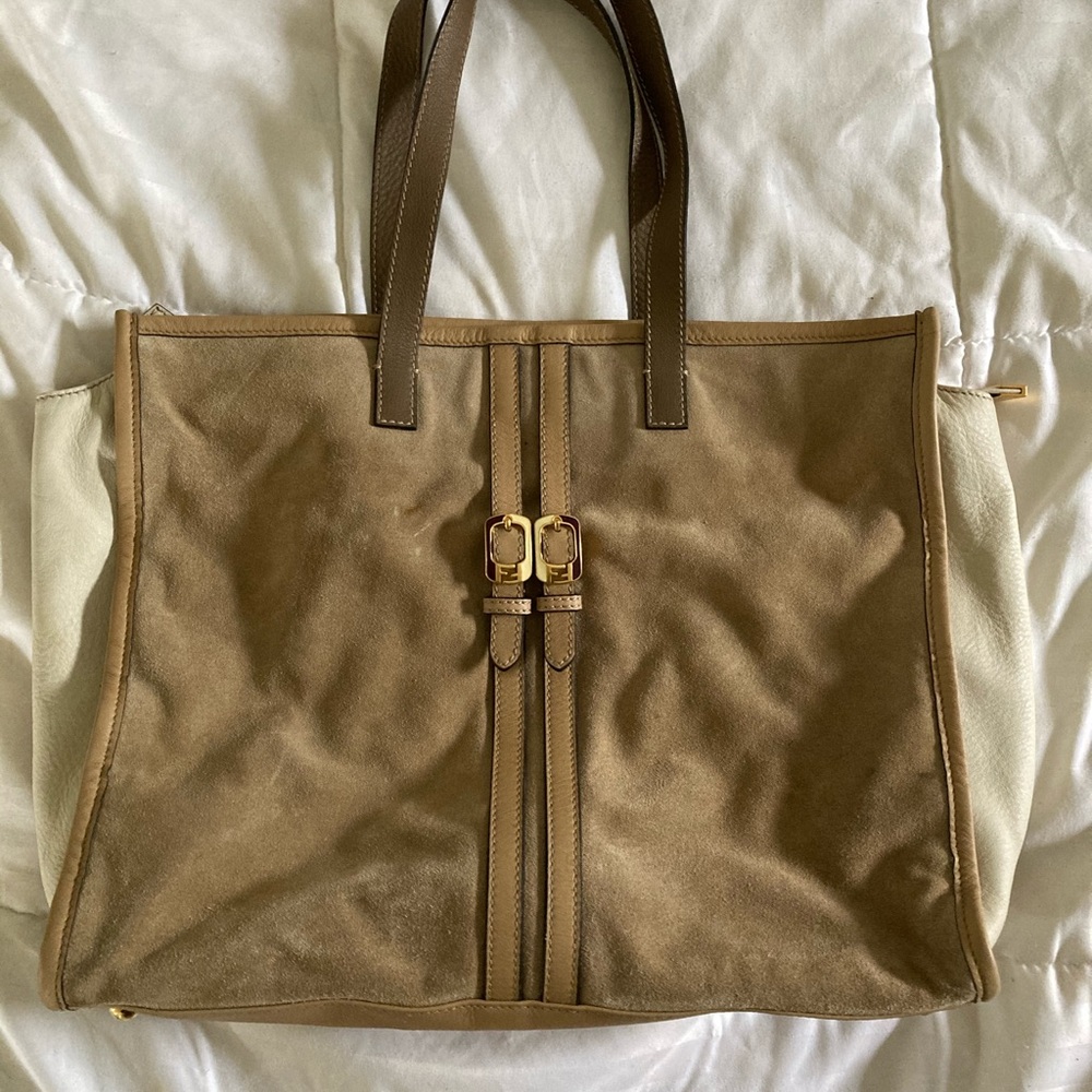 Fendi suede leather tote